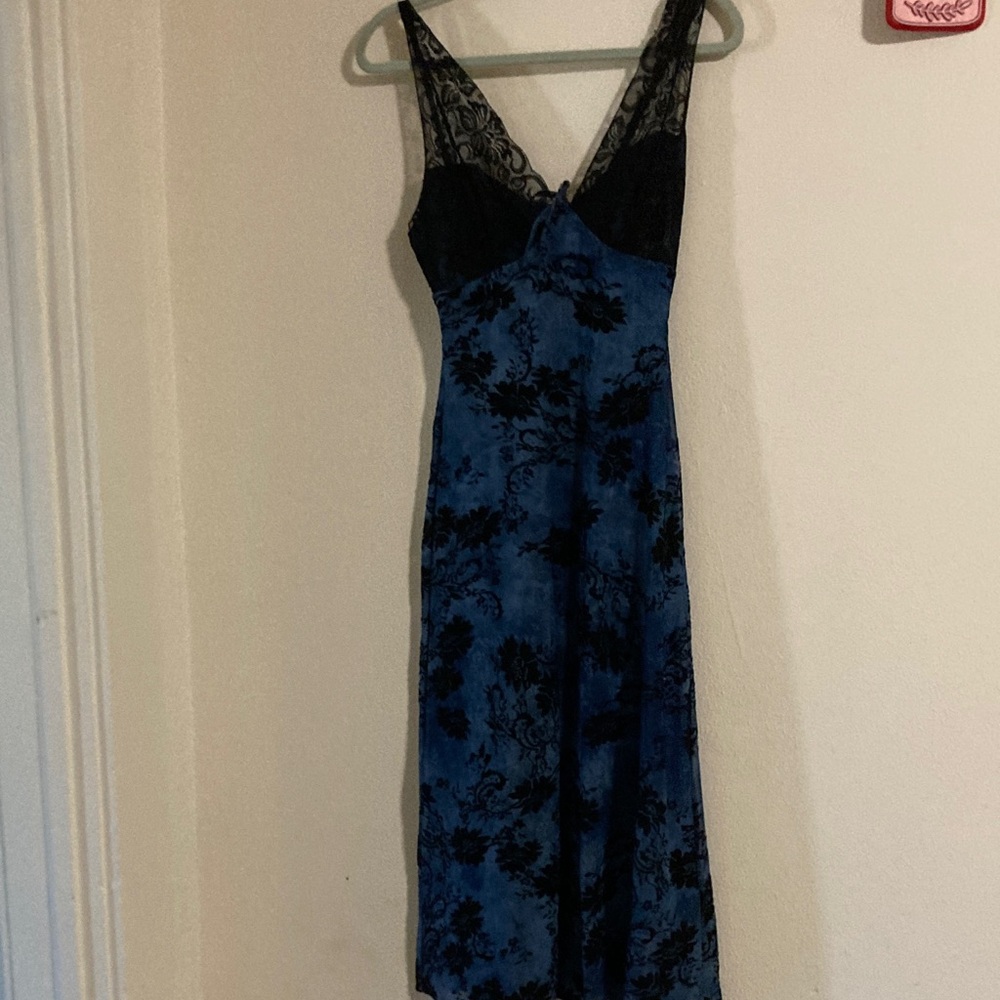 Elegant Blue and Black Lace Dress